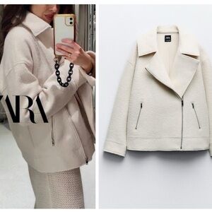 ZARA biker style cream boucle jacket